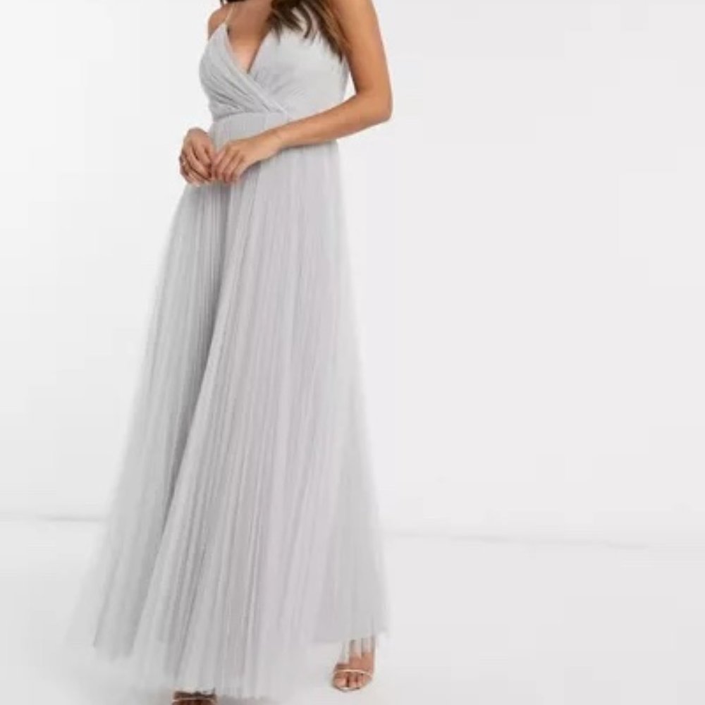 Cami Pleat Tulle Maxi Dress - Silver, 6